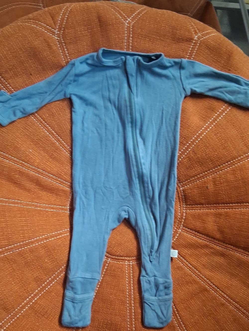 Soft Blue Infant Footed One-Piece Zipper Romper
